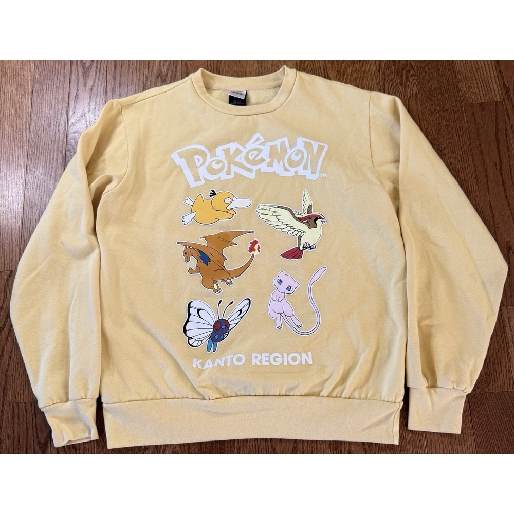 Pokemon Kanto Region Sweatshirt Adult Large Yellow Charizard Mew Crewneck